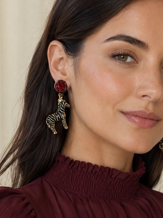 Zara Jewelry - Gold and Black Zebra Earrings Animal Accessories